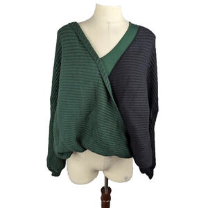 Jeannie Mai INC Womens Plus Size 4X Ribbed Two-Toned Sweater Green Black